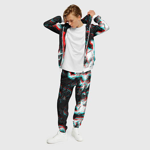 Мужской костюм Monster energy огонь глитч / 3D-Белый – фото 3