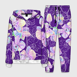 Костюм мужской Японские акварельные орхидеи, цвет: 3D-белый