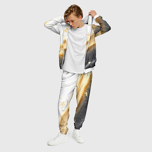 Мужской костюм Черно-золотая текстура на белом / 3D-Белый – фото 3