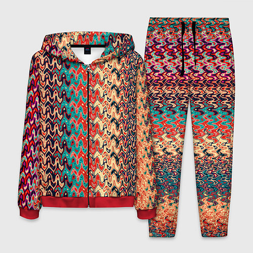 Мужской костюм Красно-синий искажённые полосы узор / 3D-Красный – фото 1