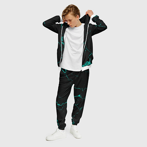 Мужской костюм Неоновый абстрактный черный и зеленый мрамор / 3D-Белый – фото 3