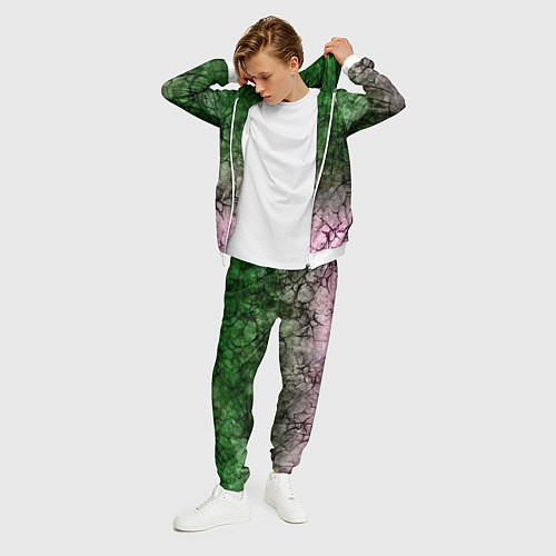 Мужской костюм Абстракция - green pink gradient in black web / 3D-Белый – фото 3