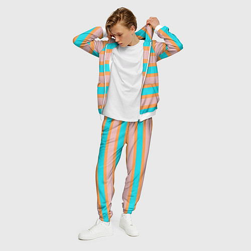 Мужской костюм Полосы бирюзово-розовые / 3D-Белый – фото 3