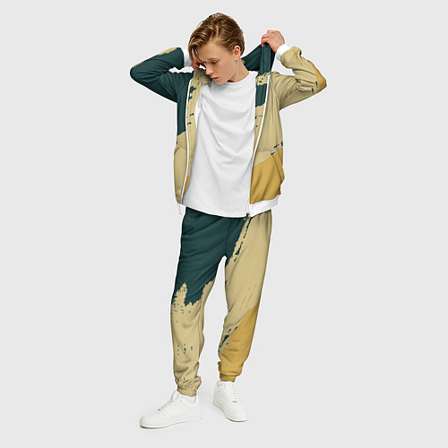 Мужской костюм Желто-зеленые абстрактные полосы / 3D-Белый – фото 3