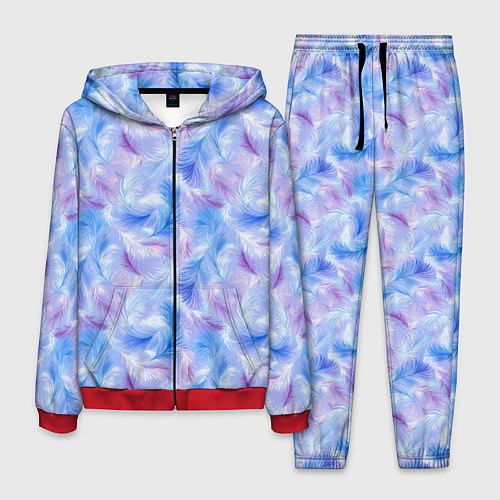 Мужской костюм Узор из голубых и сиреневых перьев / 3D-Красный – фото 1