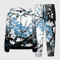 Костюм мужской Абстракция чёрное дерево с синими цветами, цвет: 3D-черный