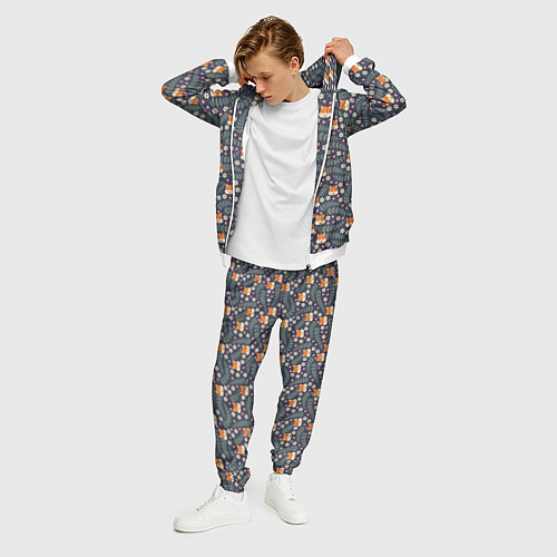 Мужской костюм Лесной паттерн с лисьими мордами / 3D-Белый – фото 3