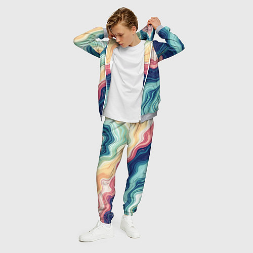 Мужской костюм Абстрактные волнистые линии синий / 3D-Меланж – фото 3