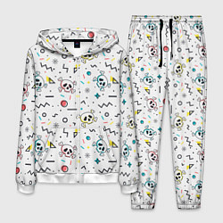 Костюм мужской Паттерн с черепами и геометрическими фигурами на Х, цвет: 3D-белый