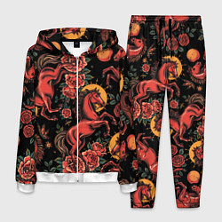 Костюм мужской Красная лошадь с розами, цвет: 3D-белый