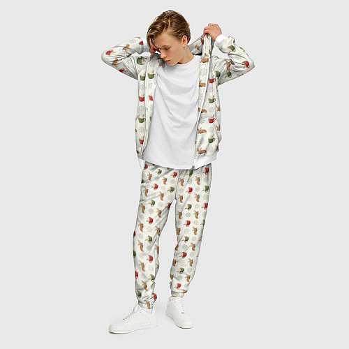 Мужской костюм Зимний паттерн с оленем и чашками какао / 3D-Белый – фото 3