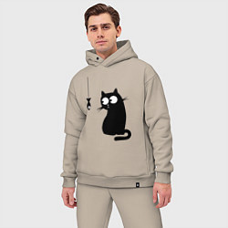 Мужской костюм оверсайз Кот и рыба, цвет: миндальный — фото 2