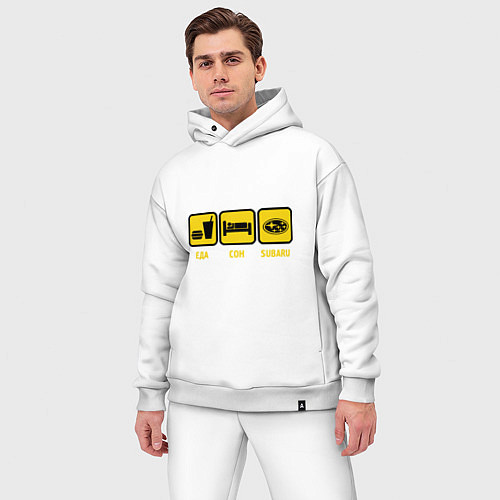 Мужской костюм оверсайз Еда, сон и Subaru / Белый – фото 3