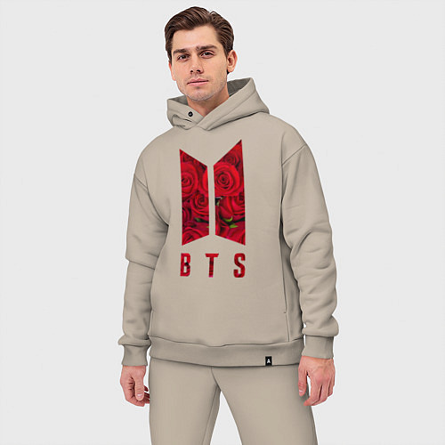Мужской костюм оверсайз BTS Roses / Миндальный – фото 3