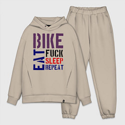 Мужской костюм оверсайз Bike eat sleep repeat, цвет: миндальный