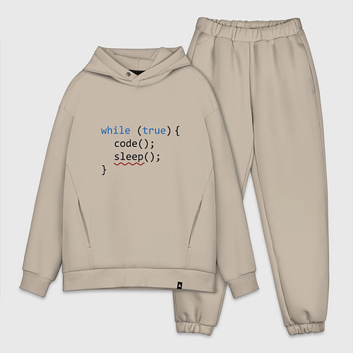 Мужской костюм оверсайз Code - sleep / Миндальный – фото 1