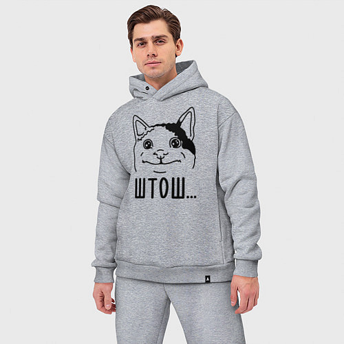 Мужской костюм оверсайз Штош Вежливый котик мем / Меланж – фото 3