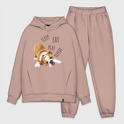 Мужской костюм оверсайз Sleep Eat Play Repeat Бульдог, цвет: пыльно-розовый