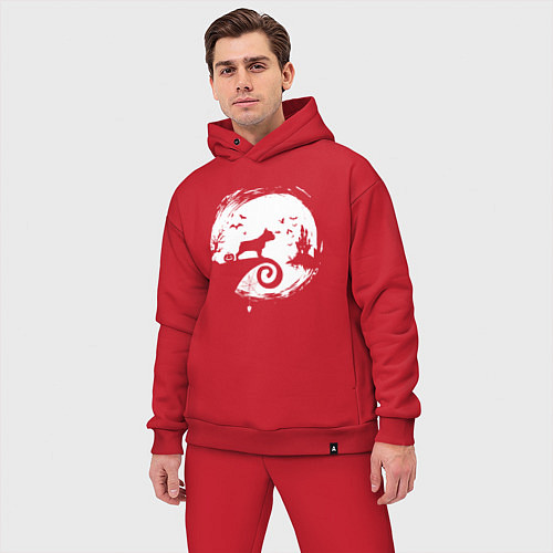 Мужской костюм оверсайз Полнолуние Французский бульдог / Красный – фото 3