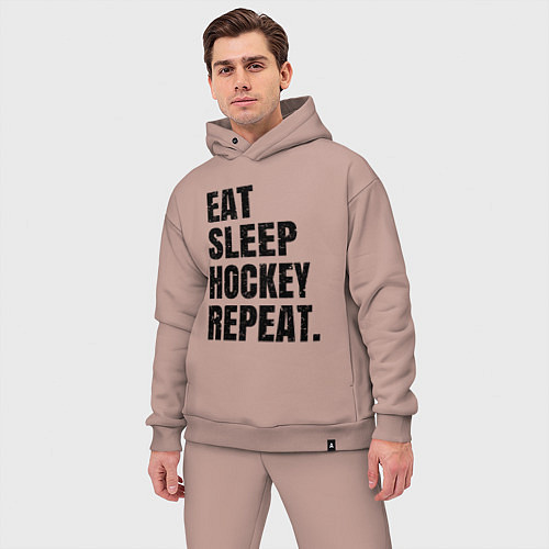 Мужской костюм оверсайз EAT SLEEP HOCKEY REPEAT / Пыльно-розовый – фото 3