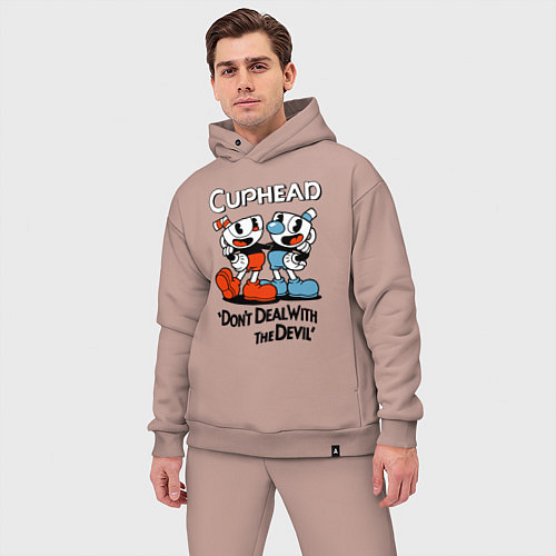 Мужской костюм оверсайз Cuphead, Dont deal with devil / Пыльно-розовый – фото 3