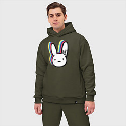 Мужской костюм оверсайз Bad Bunny logo, цвет: хаки — фото 2