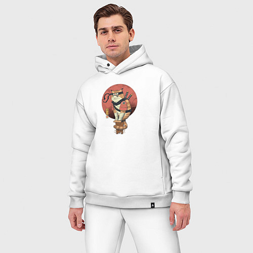 Мужской костюм оверсайз Кот самурай / Белый – фото 3