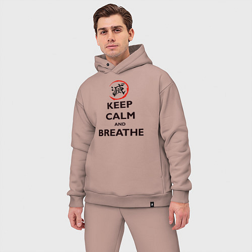 Мужской костюм оверсайз KEEP CALM and BREATHE / Пыльно-розовый – фото 3