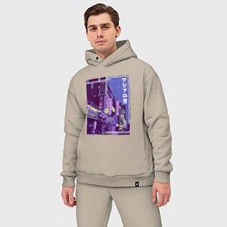 Мужской костюм оверсайз Neon Asian Street Vaporwave, цвет: миндальный — фото 2