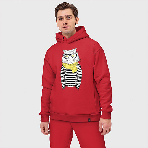 Мужской костюм оверсайз Hipster Cat / Красный – фото 3