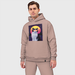 Мужской костюм оверсайз Synthwave cat, цвет: пыльно-розовый — фото 2