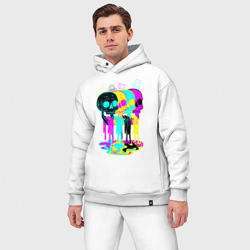 Мужской костюм оверсайз 4 ЧЕРЕПА SKULLS NEON / Белый – фото 3