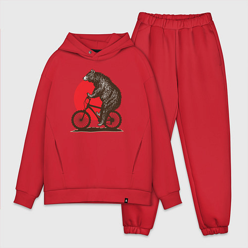 Мужской костюм оверсайз Медведь на велосиеде / Красный – фото 1