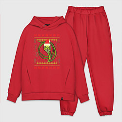 Мужской костюм оверсайз Рождественский свитер Скептическая змея, цвет: красный