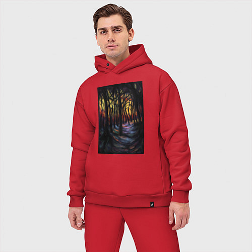 Мужской костюм оверсайз Деревья в ночи / Красный – фото 3