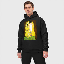 Мужской костюм оверсайз Густав Климт влюблённые поцелуй с котом, цвет: черный — фото 2