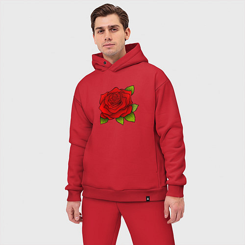 Мужской костюм оверсайз Красная роза Рисунок / Красный – фото 3