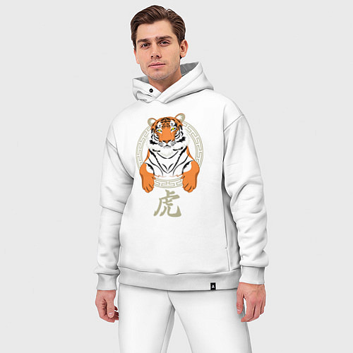 Мужской костюм оверсайз Тигр в раме / Белый – фото 3
