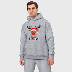 Мужской костюм оверсайз Новогодний олень с подарком в руках, цвет: меланж — фото 2