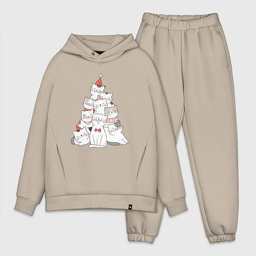 Мужской костюм оверсайз НОВОГОДНЯЯ ЕЛКА ИЗ КОТОВ / Миндальный – фото 1