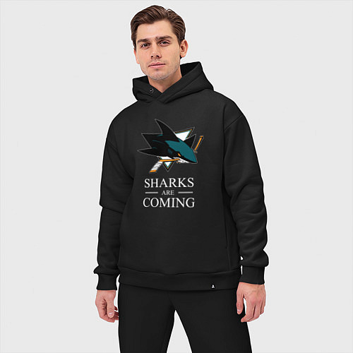 Мужской костюм оверсайз Sharks are coming, Сан-Хосе Шаркс San Jose Sharks / Черный – фото 3