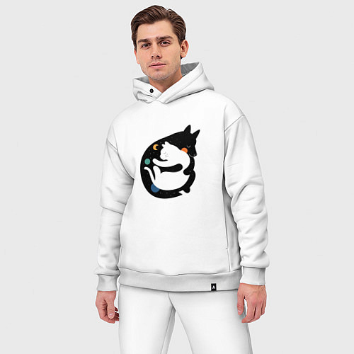 Мужской костюм оверсайз Обнимашки волк и кошка / Белый – фото 3