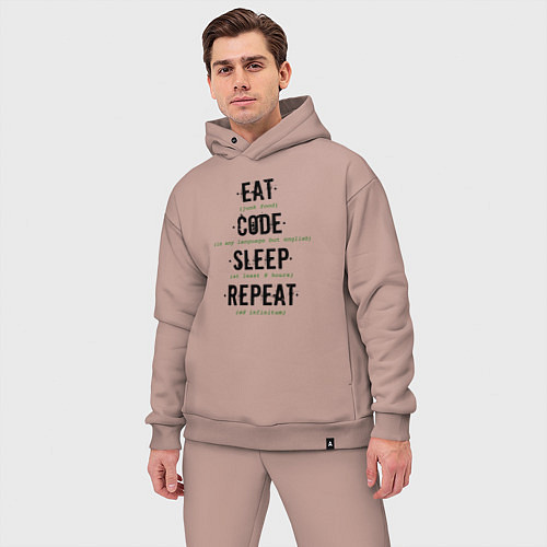 Мужской костюм оверсайз EAT CODE SLEEP REPEAT / Пыльно-розовый – фото 3