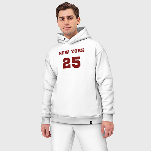 Мужской костюм оверсайз New York 25 красный текст в стиле американских кол / Белый – фото 3