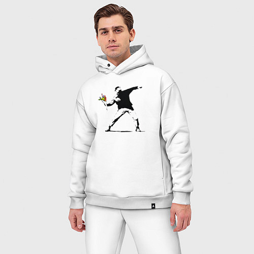 Мужской костюм оверсайз Бэнкси художник Banksy цветы / Белый – фото 3