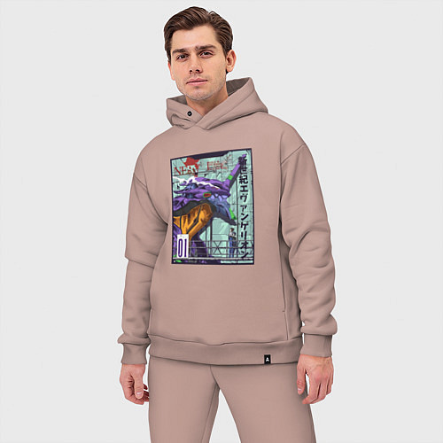 Мужской костюм оверсайз Евангелион eva 01 робот / Пыльно-розовый – фото 3