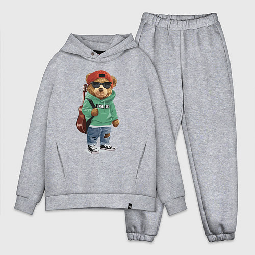 Мужской костюм оверсайз Прикольный мишутка гитарист Cool teddy bear guitar / Меланж – фото 1