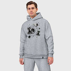 Мужской костюм оверсайз Коты пришельцы в космосе, цвет: меланж — фото 2