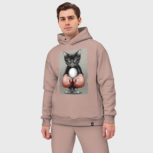Мужской костюм оверсайз Крутой котяра в боксёрских перчатках Cool cat in b / Пыльно-розовый – фото 3