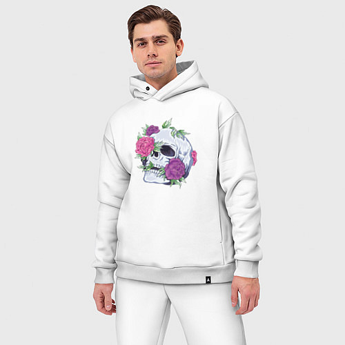 Мужской костюм оверсайз Череп с цветами Flower Skull / Белый – фото 3